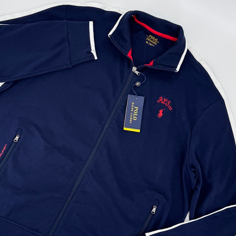 Polo Ralph Lauren Performance Track Jacket XL French Navy Full Zip Side Stripe